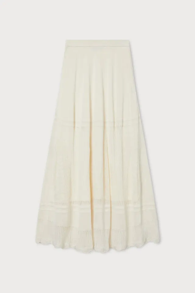 Ports Tiered Knit Skirt gonna maxi crema traforata