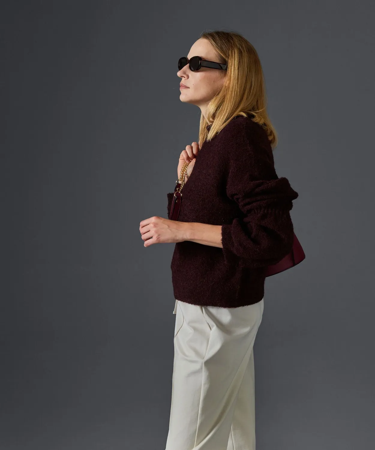 Rodier Maglia Corta Collo Alto Bordeaux Maniche Sbuffo