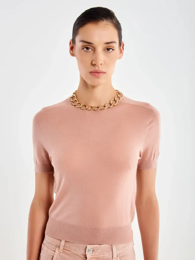 Vicolo Pull Girocollo pull lana cipria mezza manica
