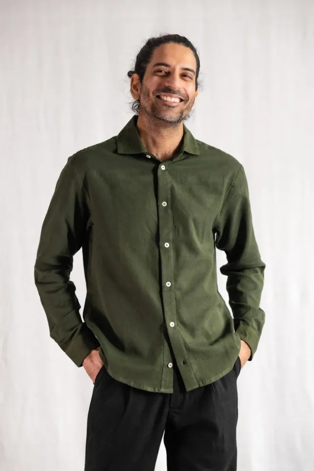 Jyoti Himat camicia uomo cotone verde oliva