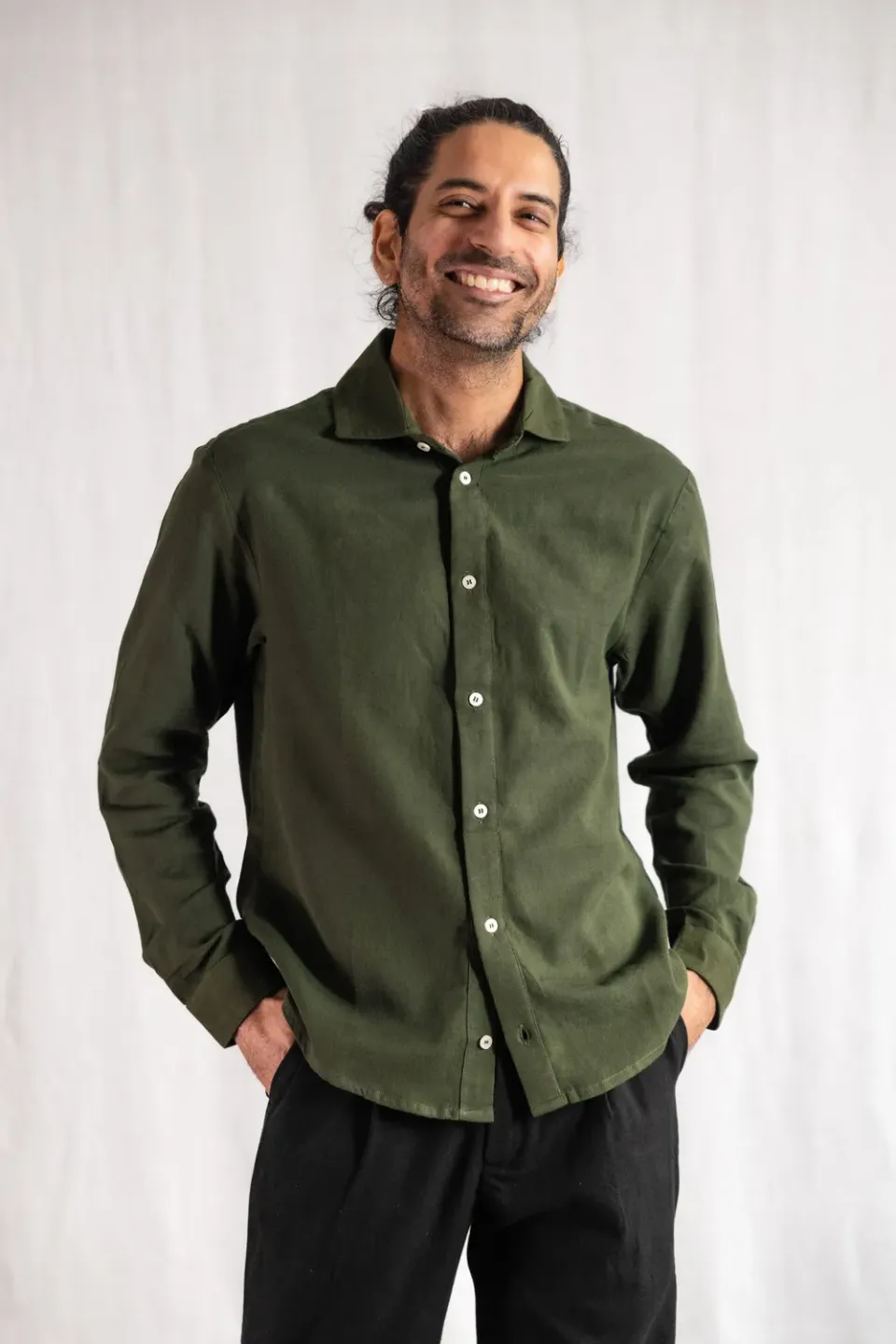 Jyoti Himat camicia uomo cotone verde oliva
