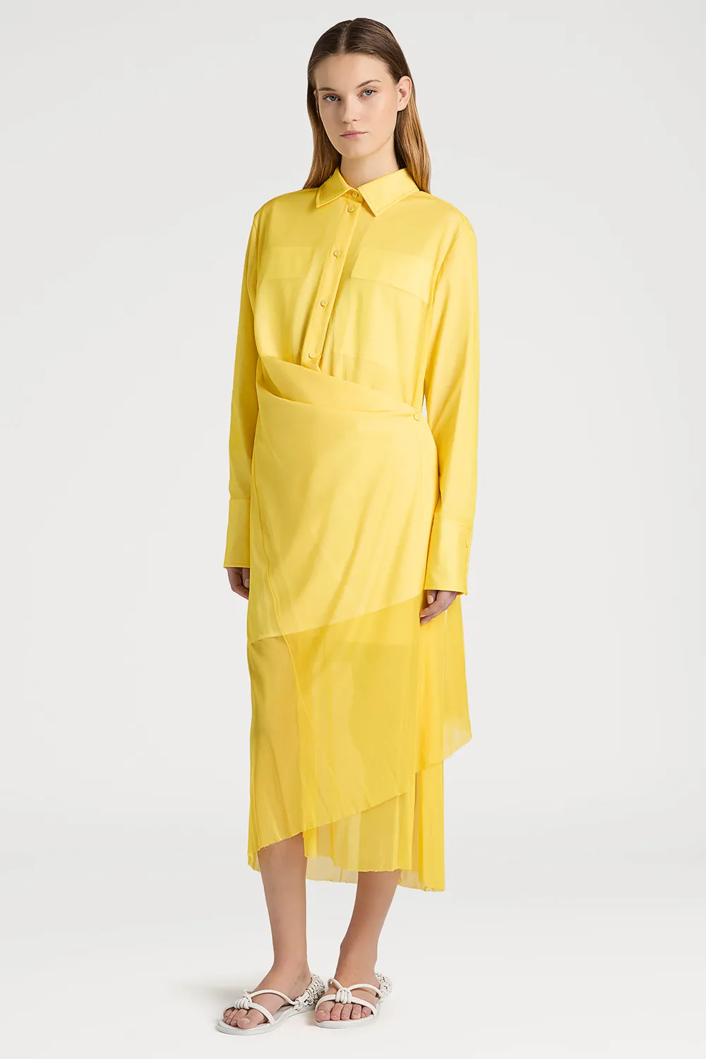 PORTS Elegance Shirt Dress vestito giallo fluido