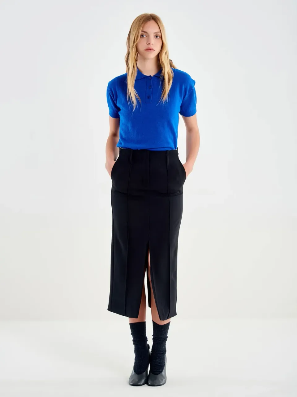 Vicolo Gonna Midi Spacchi Nera Elastan Taglia S