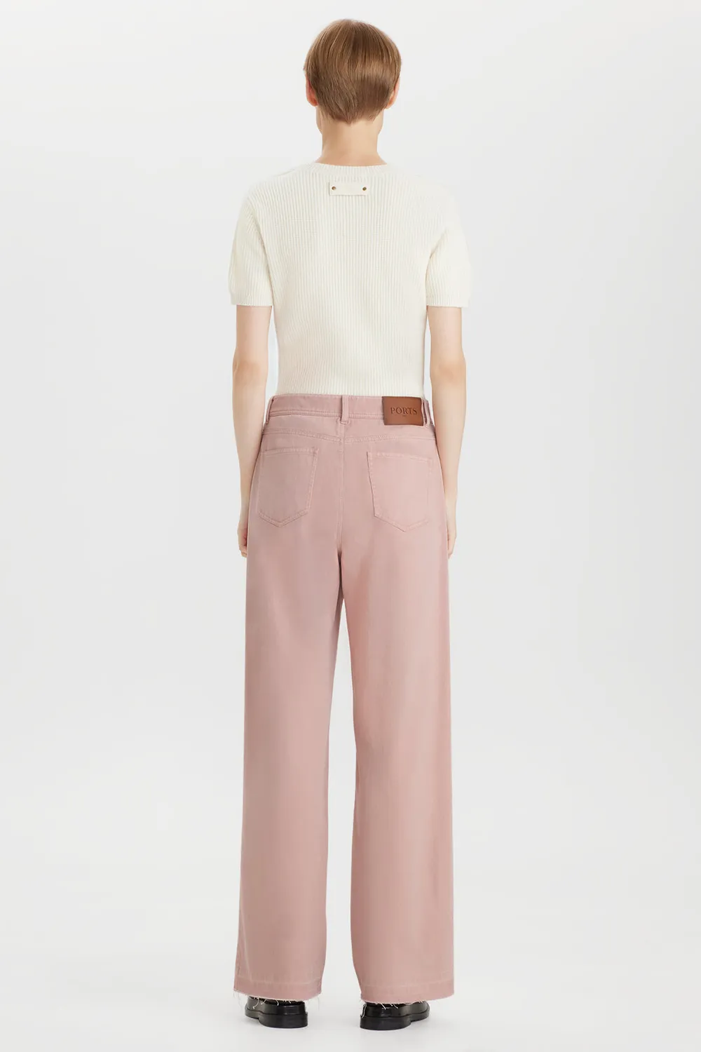 PORTS jeans rosa cipria wide-leg cotone vita alta