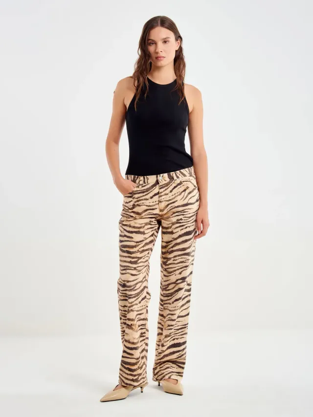 Vicolo Jeans Zebrato palazzo naturale-nero cotone