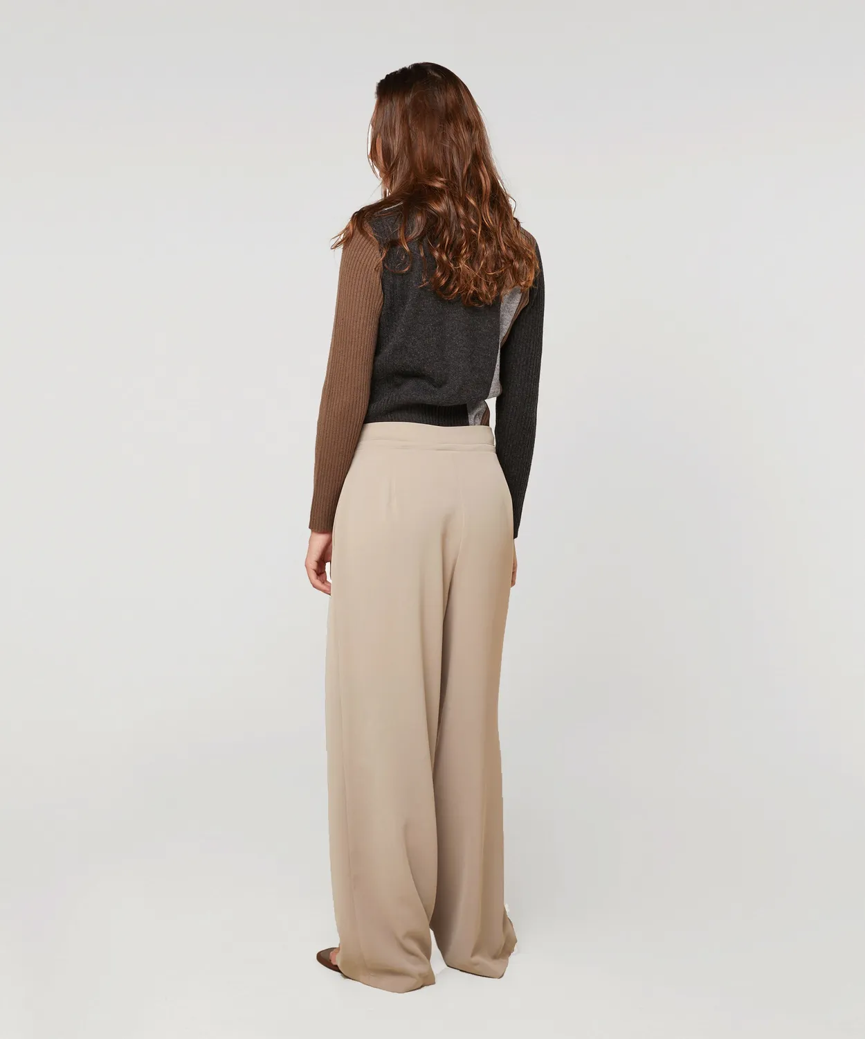 Rodier pantaloni larghi fluidi beige scuro gamba ampia