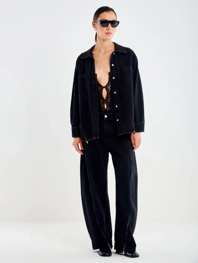 Vicolo Giacca Denim Zip giacca nera cotone taglie S M