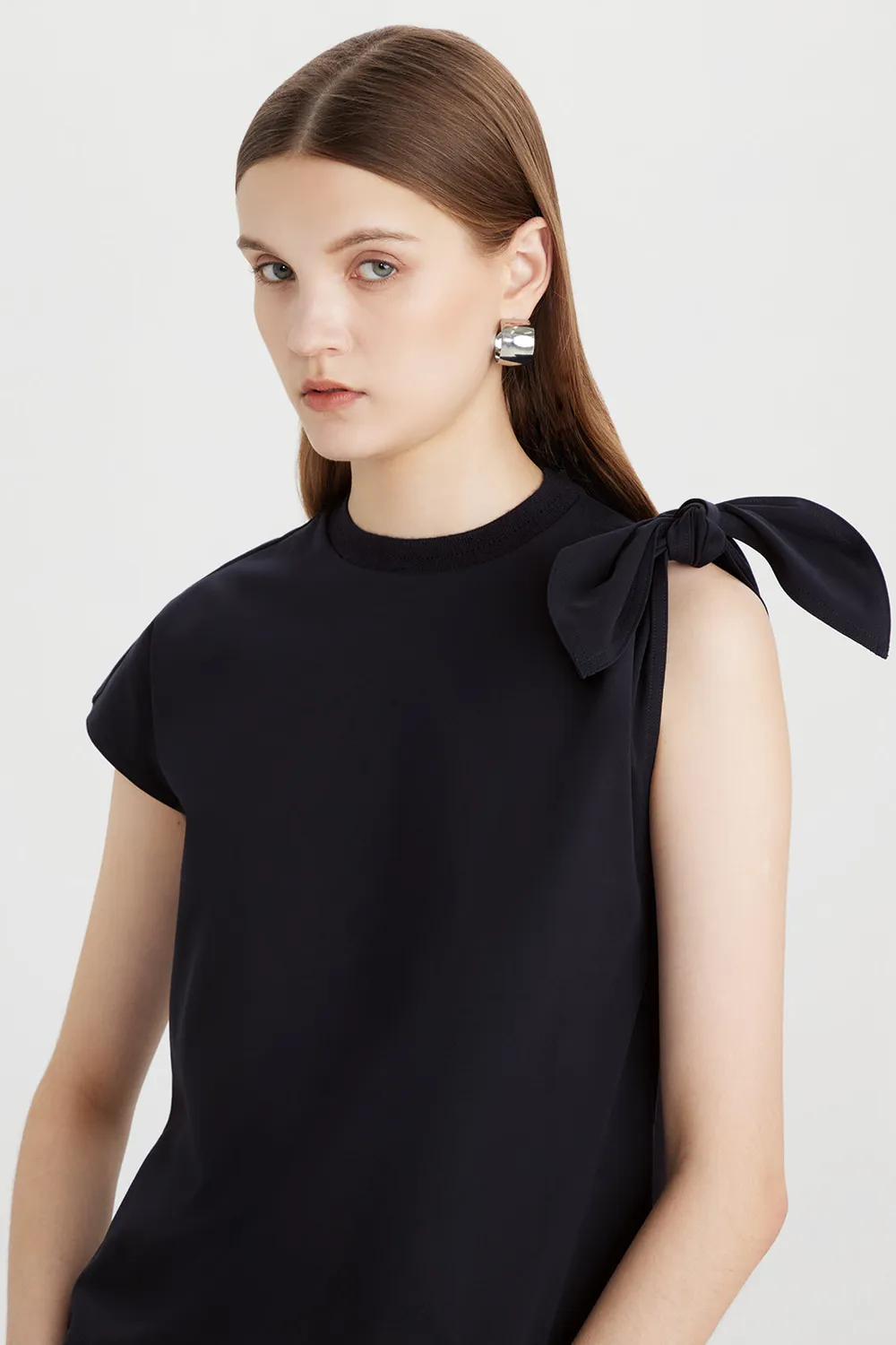 PORTS Cotton Bow Detail top blu navy