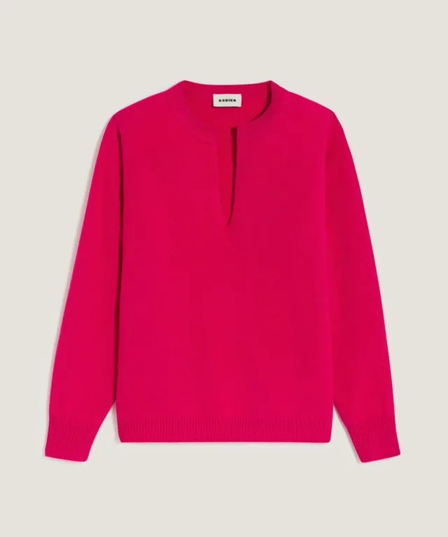 Rodier Maglia cashmere collo tunisino rosa geranio