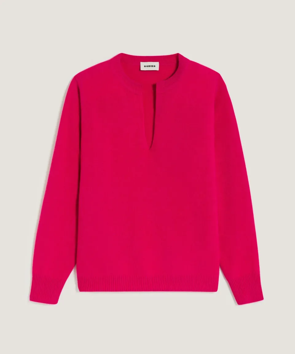 Rodier Maglia cashmere collo tunisino rosa geranio