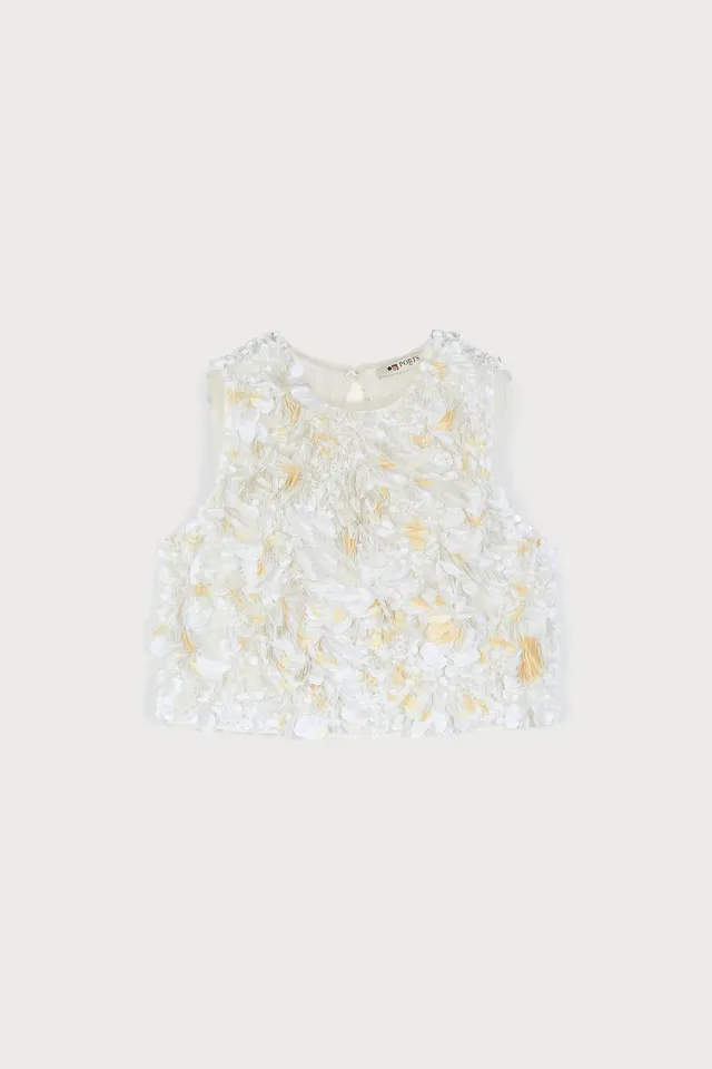 PORTS Glimmer top floreale bianco cropped