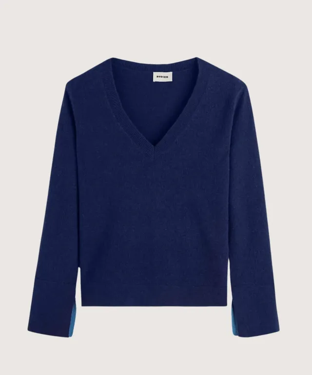Rodier maglione scollo a V blu navy 100% cashmere