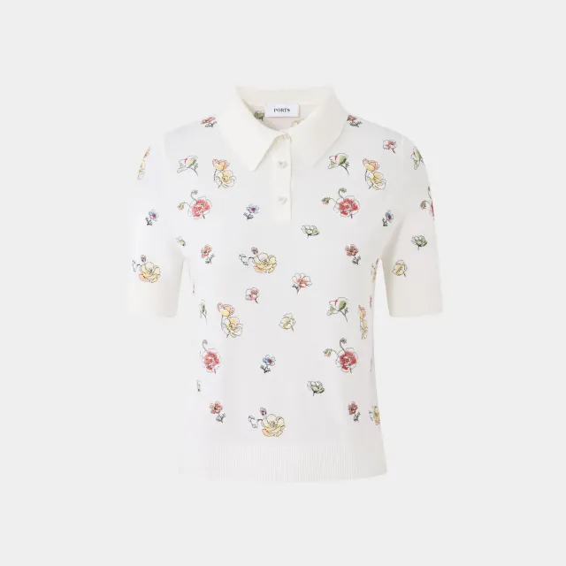 PORTS Floral Breeze polo floreale crema