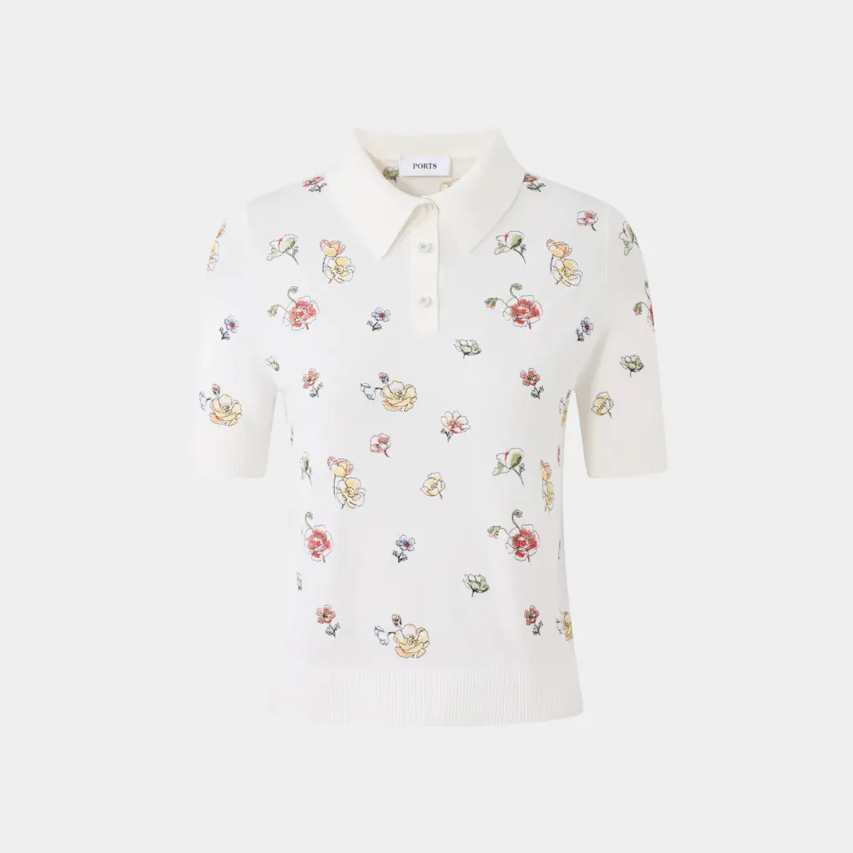 PORTS Floral Breeze polo floreale crema