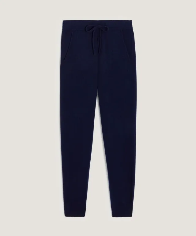 Rodier Pantaloni Jogging Cashmere Blu Navy 100% Cashmere