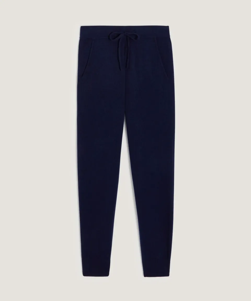 Rodier Pantaloni Jogging Cashmere Blu Navy 100% Cashmere