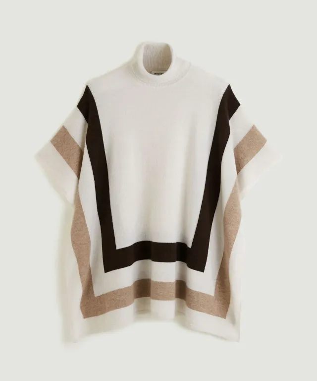 Rodier Poncho Cashmere Collo Alto Bianco Oversize