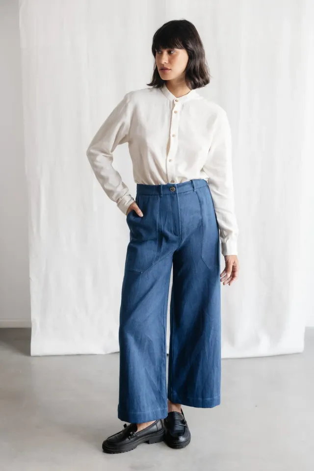 Jyoti Fair Works Damini pantaloni denim cotone gamba larga