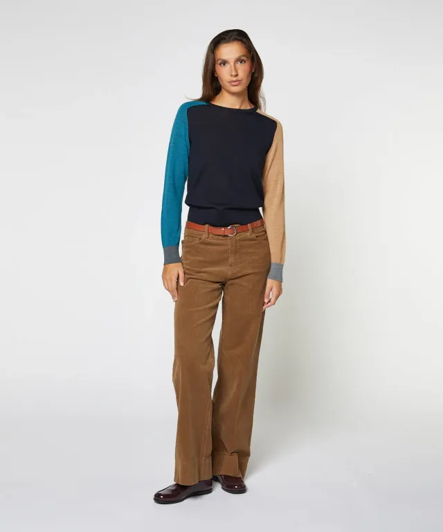Rodier Color Block maglione girocollo blu marino lana merino