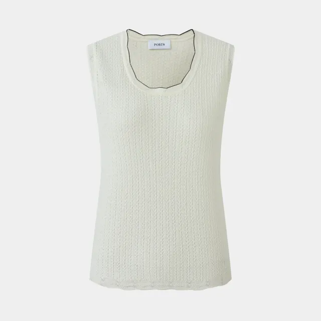 PORTS Knit Scalloped Tank top in maglia crema scollo a U