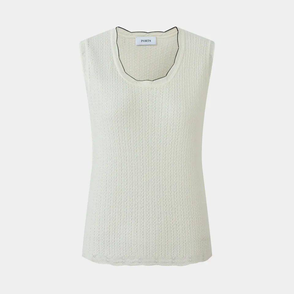 PORTS Knit Scalloped Tank top in maglia crema scollo a U