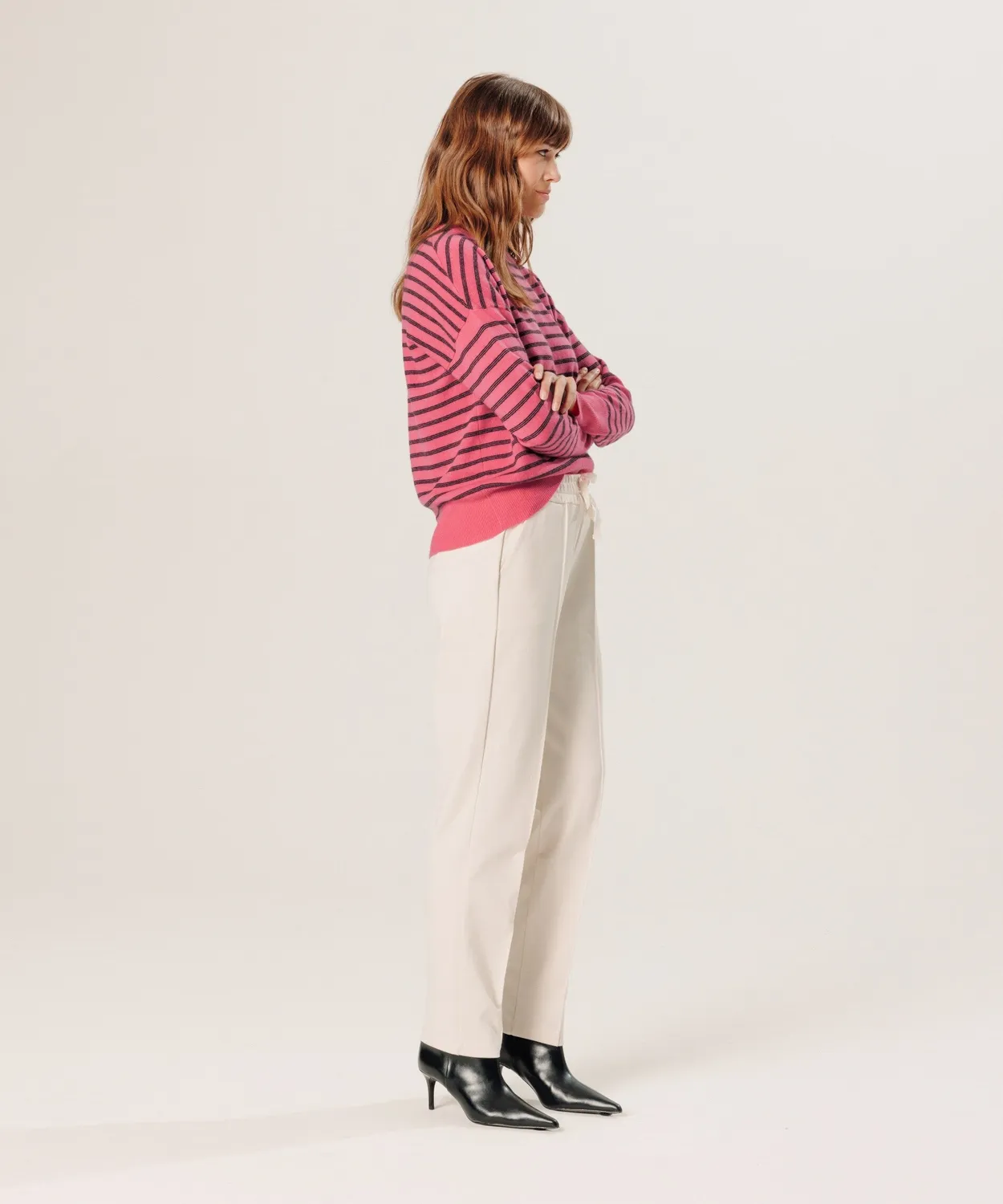 Rodier Maglione cashmere righe arancione corallo