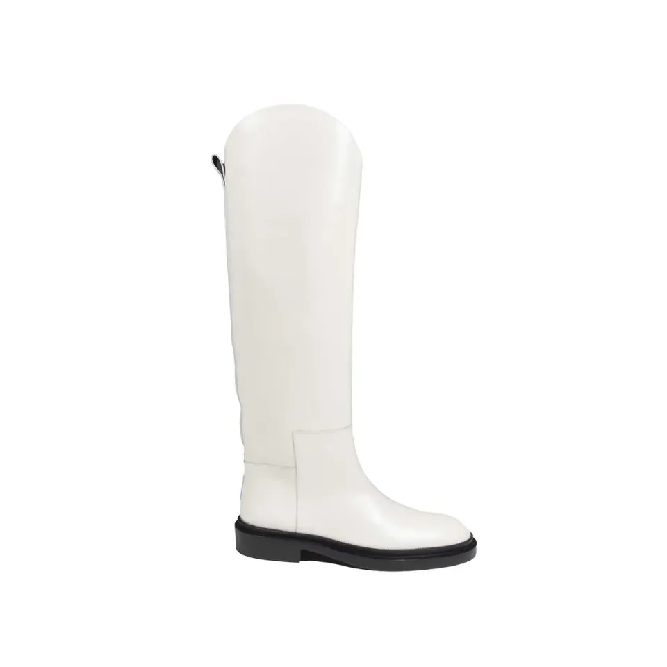 Jil Sander J15WW0020PS361 stivali pelle bianco tacco basso