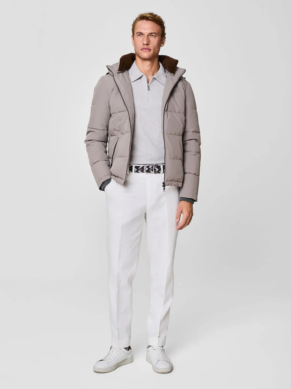 Paul Taylor Piumino Corto Giacca Taupe Ecopelliccia