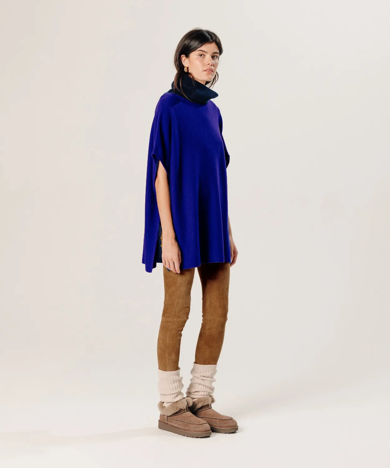 Rodier Poncho Cashmere Blu Oltremare 100% Cashmere