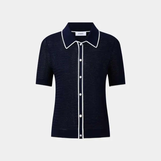 PORTS 1961 LQ8K035VXT001 polo blu navy profili bianchi