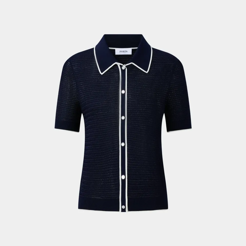 PORTS 1961 LQ8K035VXT001 polo blu navy profili bianchi