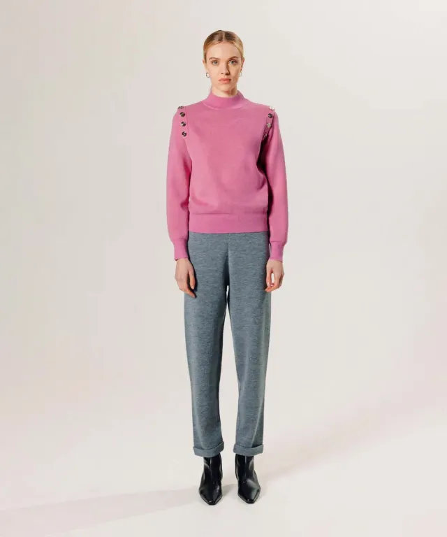 Rodier Maglione Ufficiale Merino Donna Candy Pink Collo Imbuto