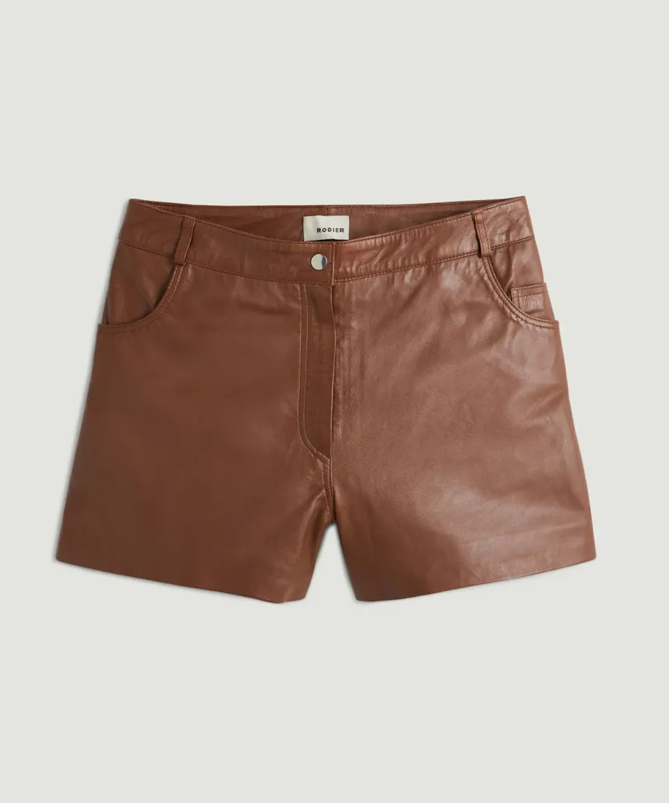Rodier Pantaloncini in Pelle Marrone Pelle Agnello