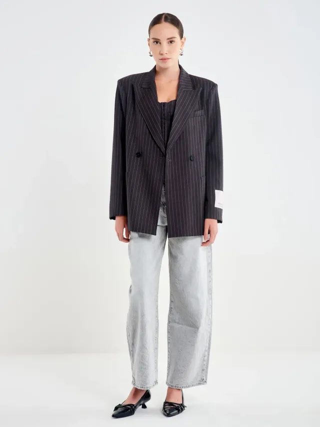 Vicolo Blazer Doppiopetto Gessato asfalto taglia S