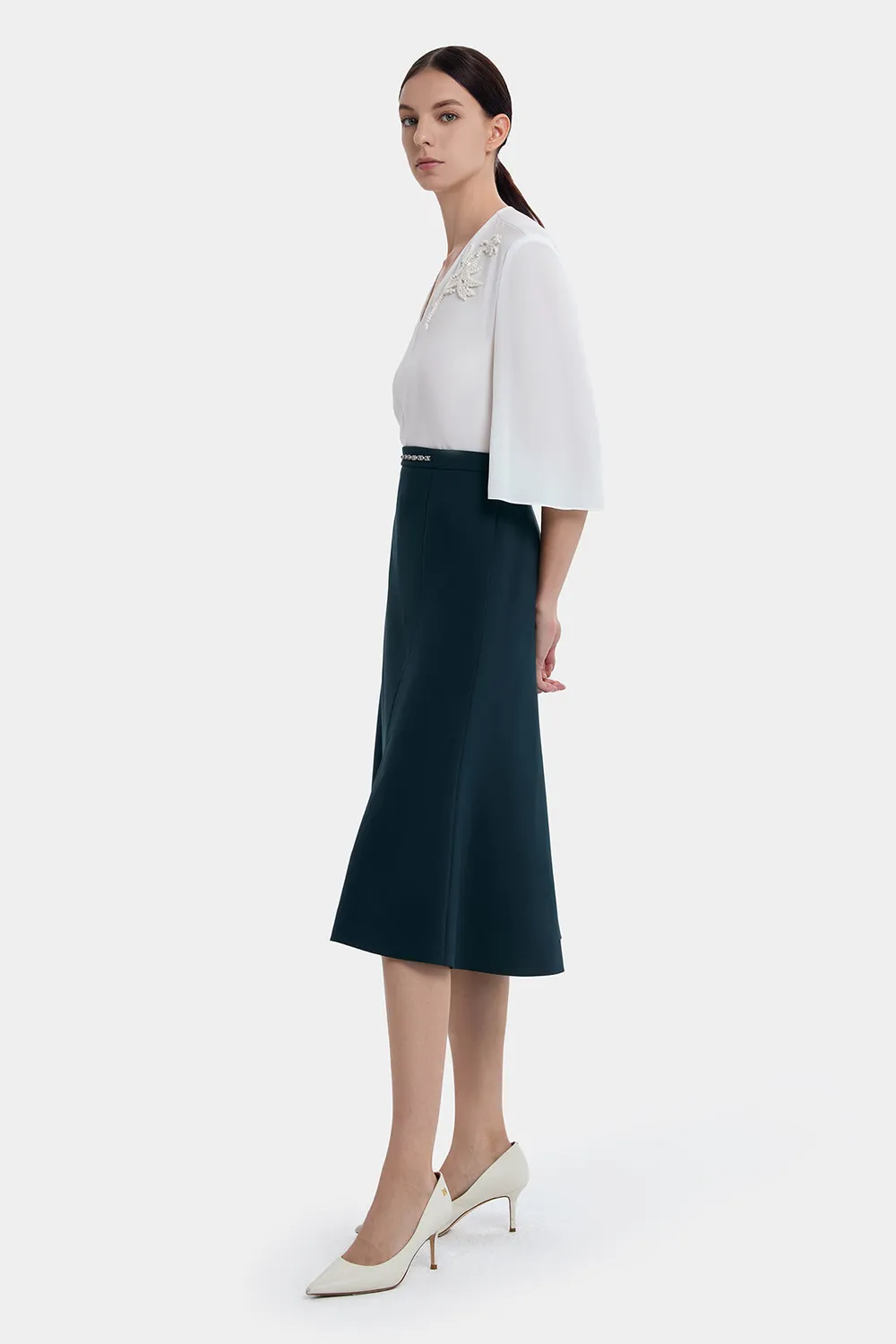 PORTS Elegance gonna verde balsamo lana spacco