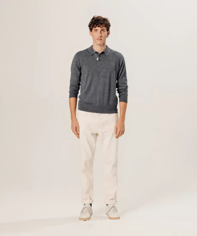 Rodier polo lana merino uomo grigio scuro