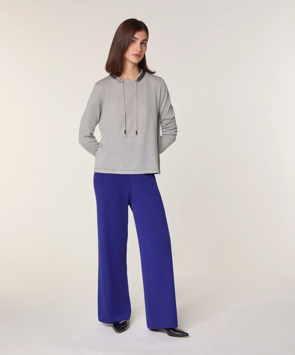 Rodier Maglione girocollo lana merino grigio chiaro maglia fine