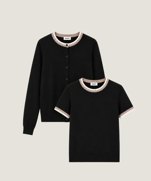 Rodier twin-set cotone nero top e cardigan 36-46
