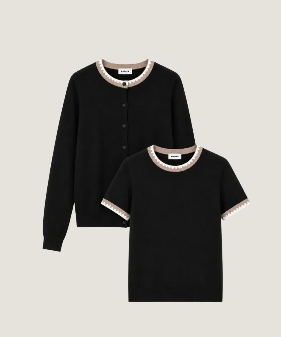 Rodier twin-set cotone nero top e cardigan 36-46