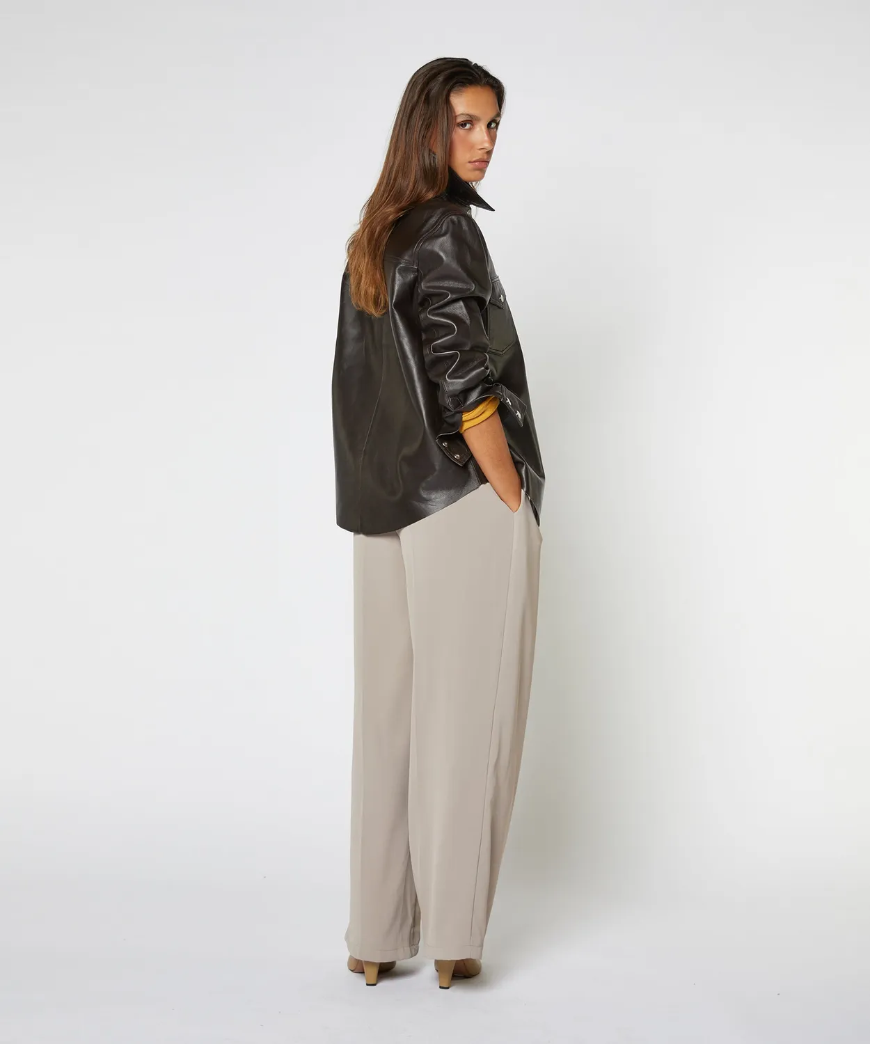Rodier Camicia Pelle Agnello Bark Brown Donna