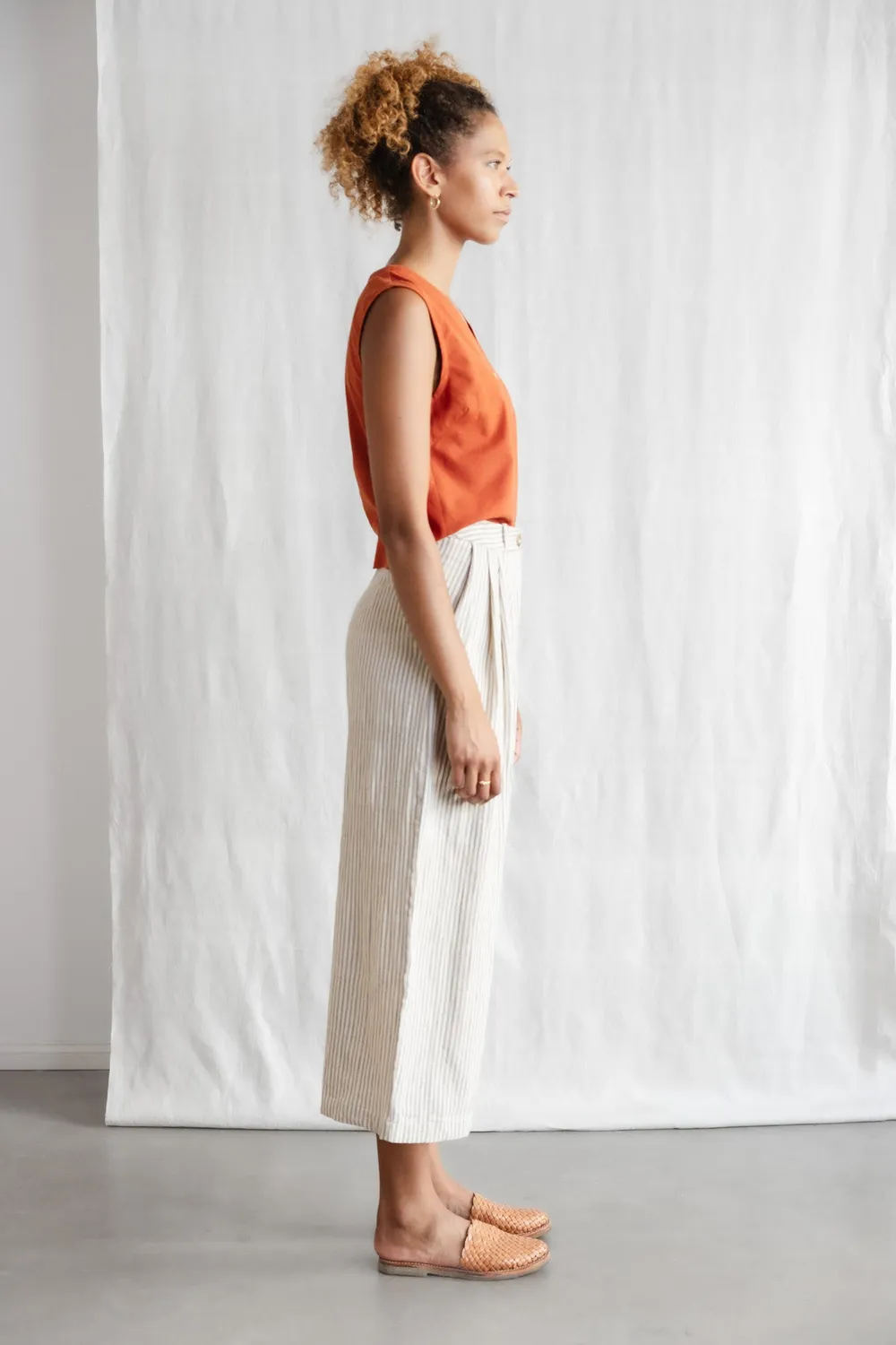 Jyoti Awasi culotte cotone righe grigio-bianco