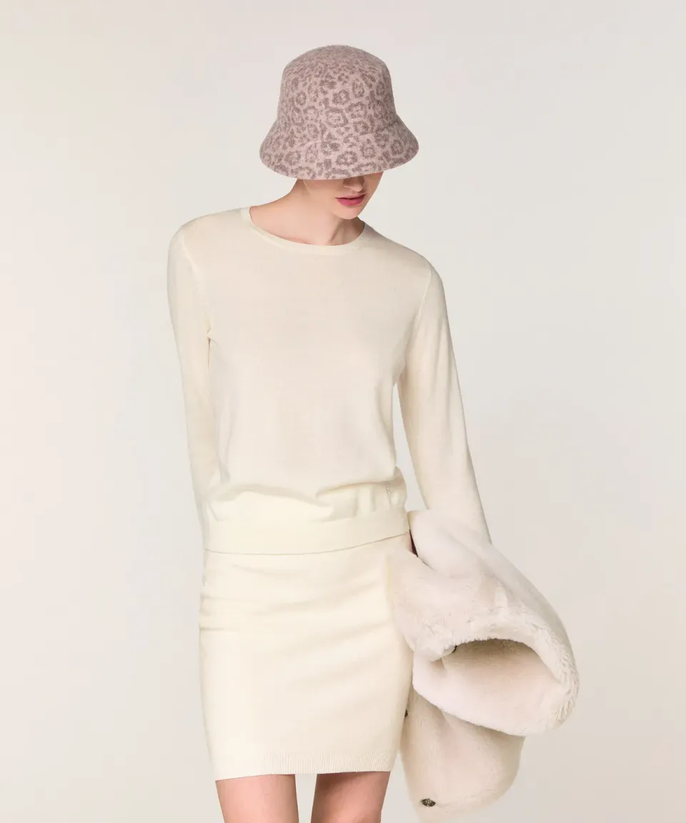 Rodier girocollo maglione in lana merino bianco ecru