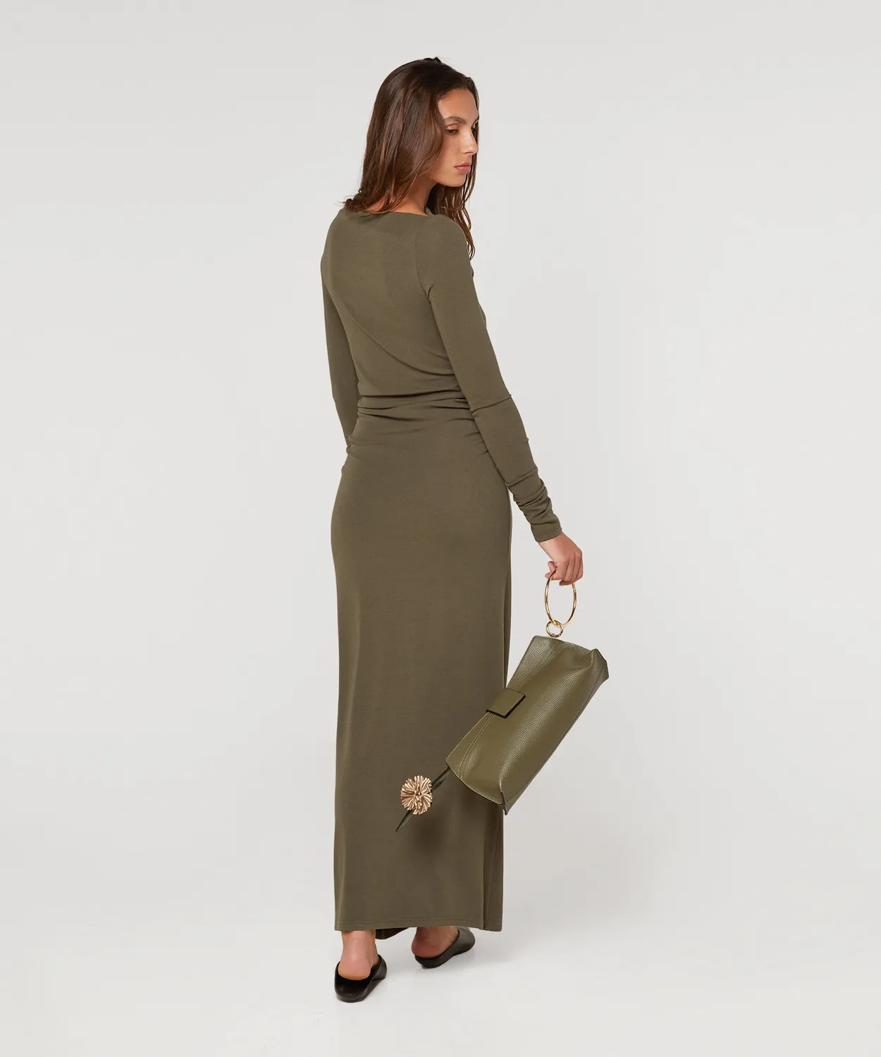 Rodier Abito Lungo Drappeggiato vestito kaki