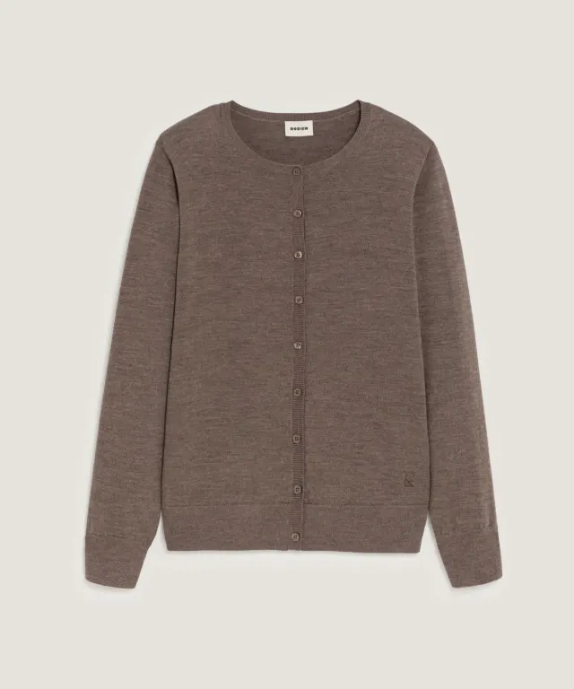 Rodier cardigan lana merino girocollo marrone tortora