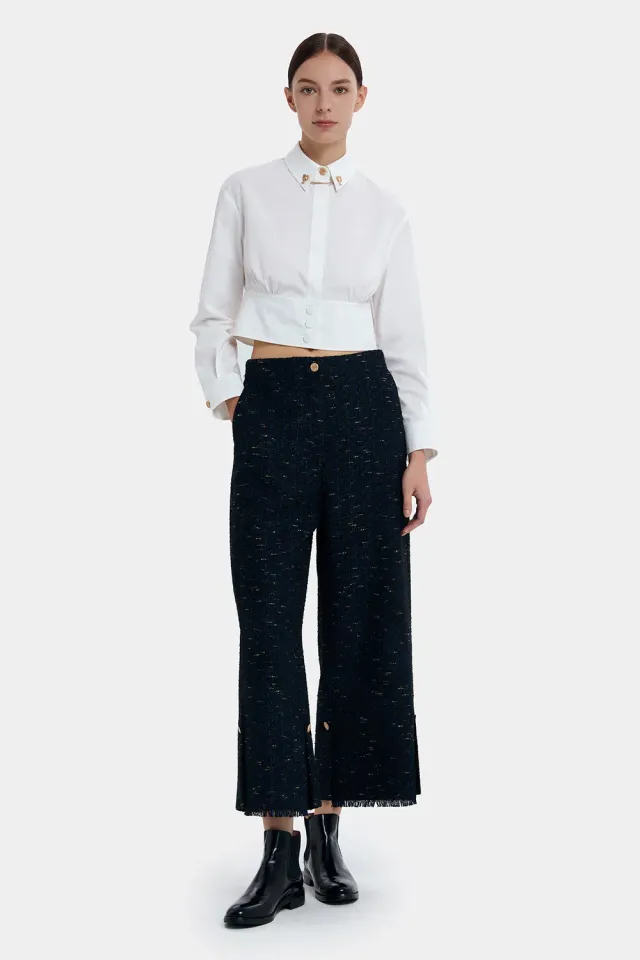 PORTS Retro P Pins camicia crop bianca con spille