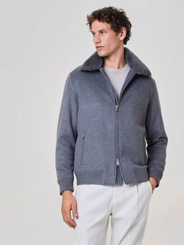 Paul Taylor Bomber Imbottito Grigio Collo Eco Pelliccia Zip
