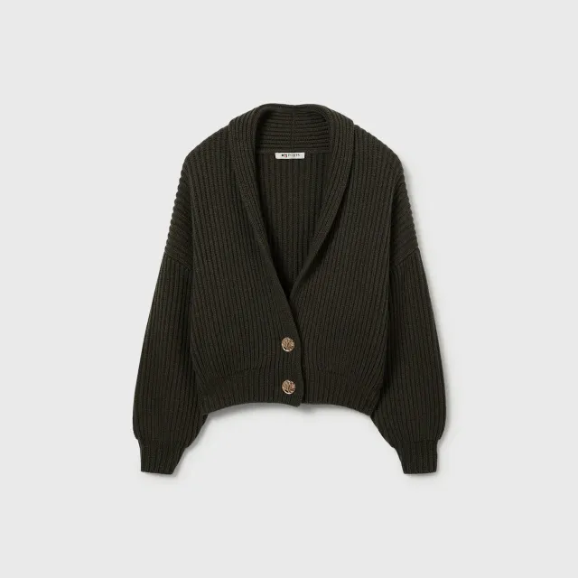PORTS Ribbed Wool cardigan lana verde militare