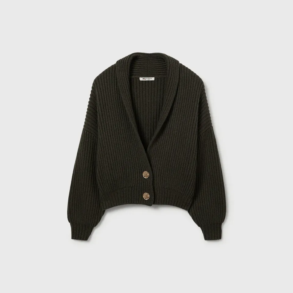 PORTS Ribbed Wool cardigan lana verde militare