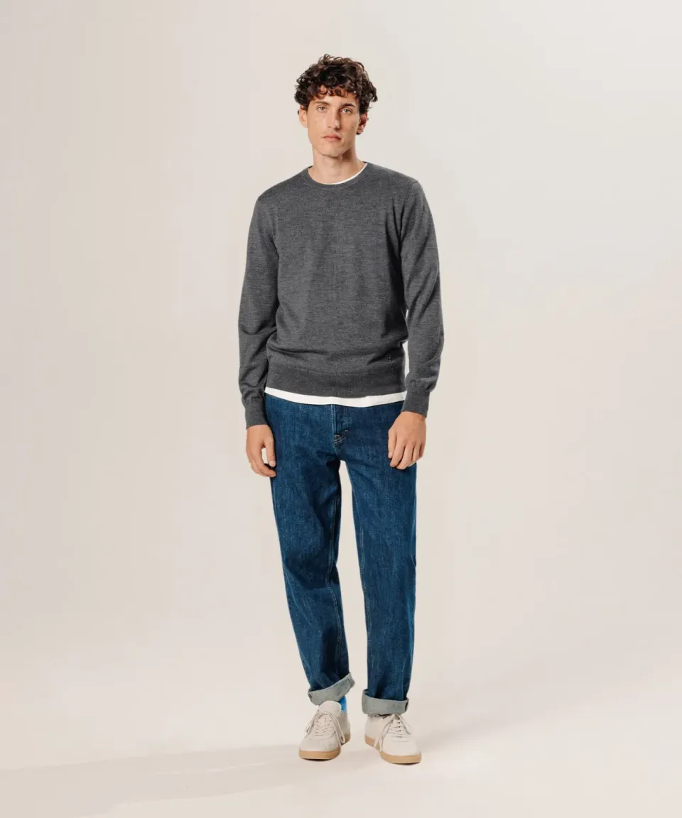 Rodier Maglione uomo merino girocollo grigio scuro