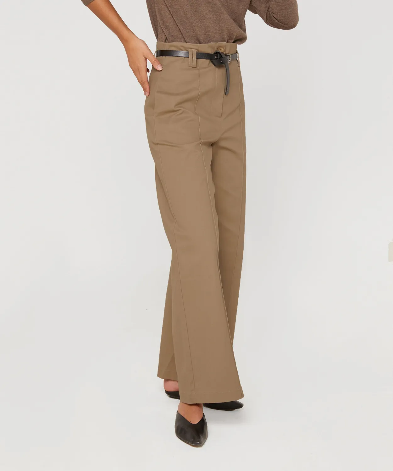 Rodier Pantaloni cotone vita alta gamba larga beige scuro